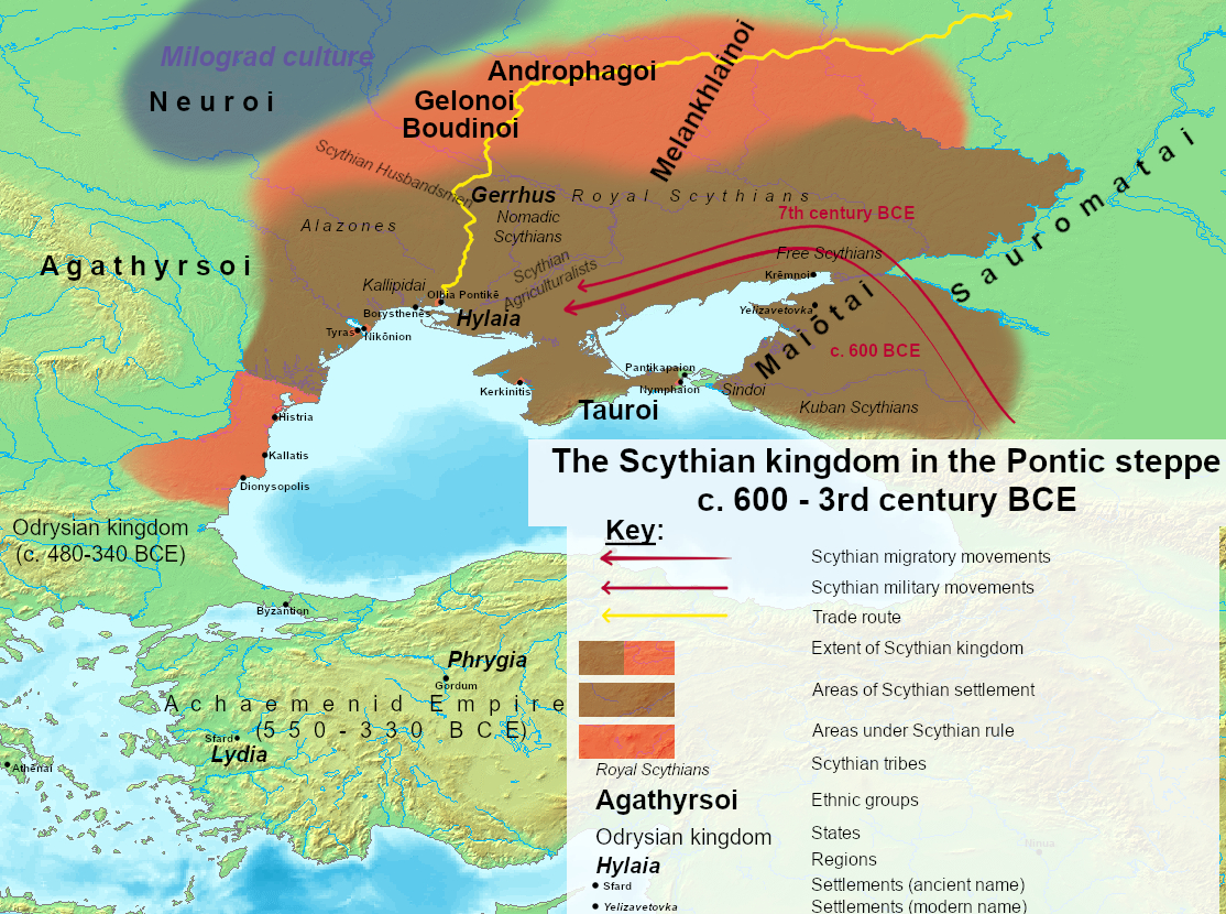 Map of Scythian Kingdom in Pontic Steppe (600-3rd century BCE) showing Royal Scythians centered in Ukraine